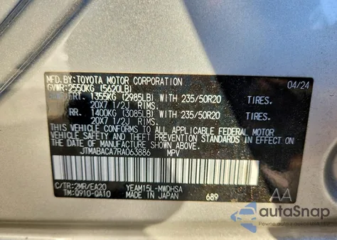 2024 Toyota Bz4X Limited from USA, damaged, VIN JTMABACA7RA063886